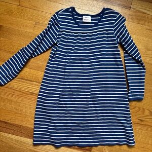 Hanna Andersson Striped Long-Sleeve Dress, 100% Cotton, Navy and White, Girls' 8